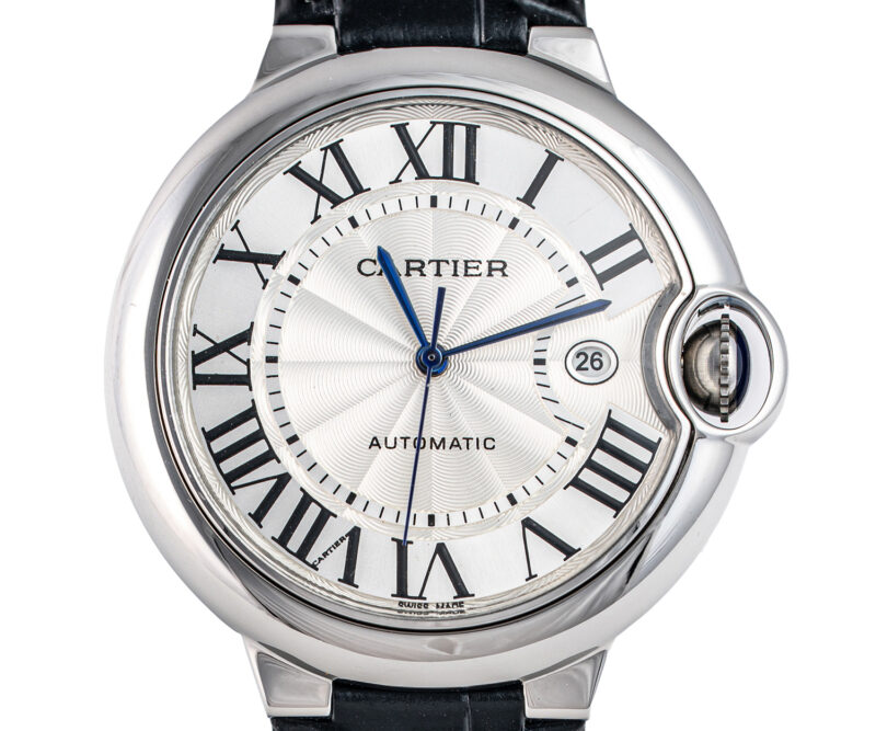 Cartier Ballon Bleu de Cartier mit schwarzem Lederarmband